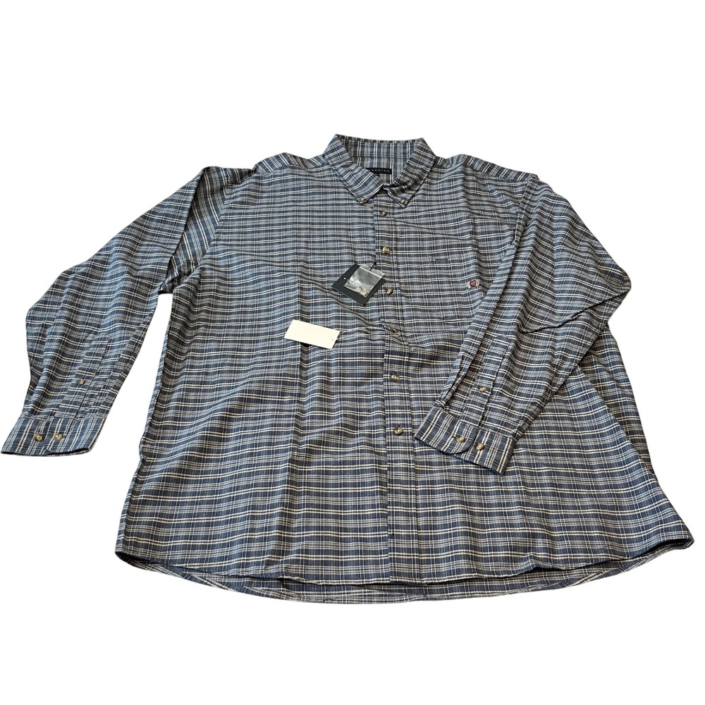 Siegfried Plaid Button‎ Down Shirt Men's XXL Blue White Long Sleeve Soft Cotton